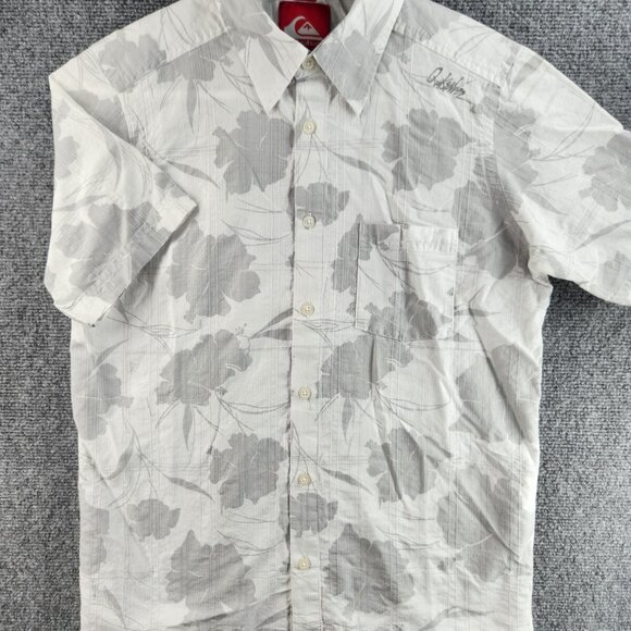 Quiksilver Quicksilver Button Up Shirt Men Small Mid Fit Gray White Floral Surf - Picture 2 of 16